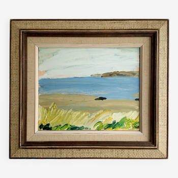 Vintage Modernism Oil by Swedish Artist, GÖRAN BRUNIUS Seaside Landscape 1960s