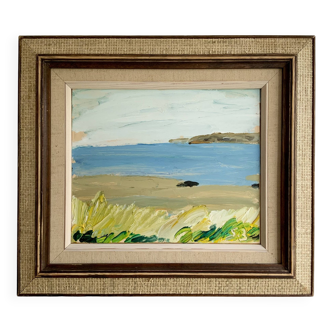 Vintage Modernism Oil by Swedish Artist, GÖRAN BRUNIUS Seaside Landscape 1960s