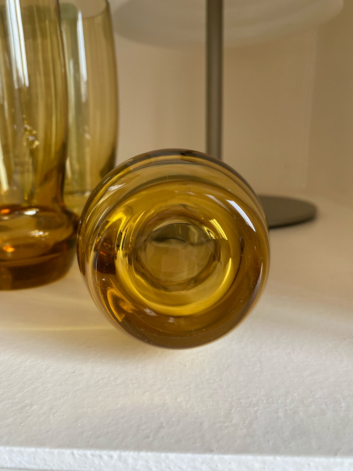 6 amber blown glass water glasses