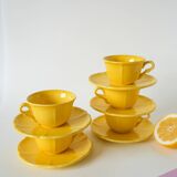 Set of 5 Badonviller lemon yellow cups and saucers, 1960