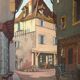 Painting of a French country village