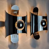Pair of space age wall lights, chromed metal, Italy, 1970