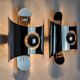 Pair of space age wall lights, chromed metal, Italy, 1970