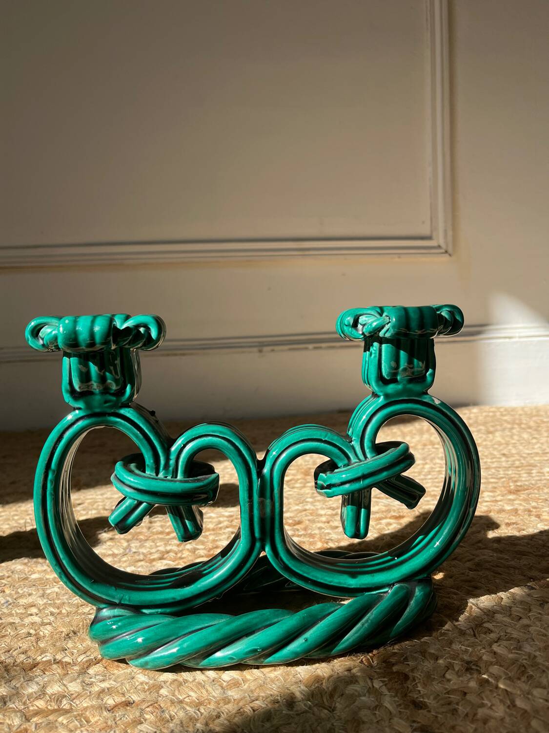 Pair of Vallauris candlesticks in woven ceramic