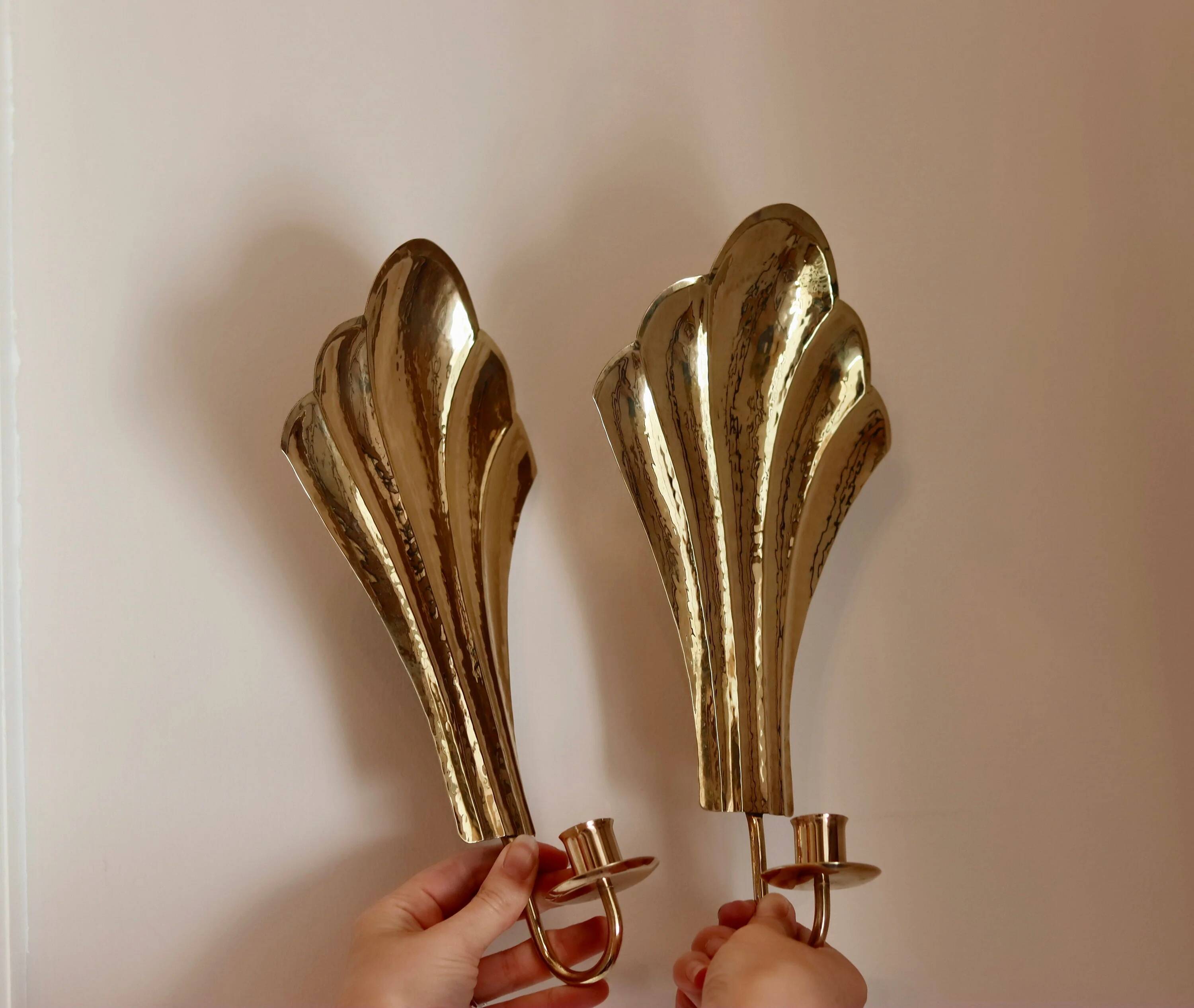 Pair of vintage Swedish brass sconces by Arvika