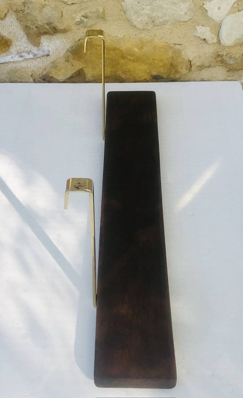 Vintage brass and wood hanging wall shelf