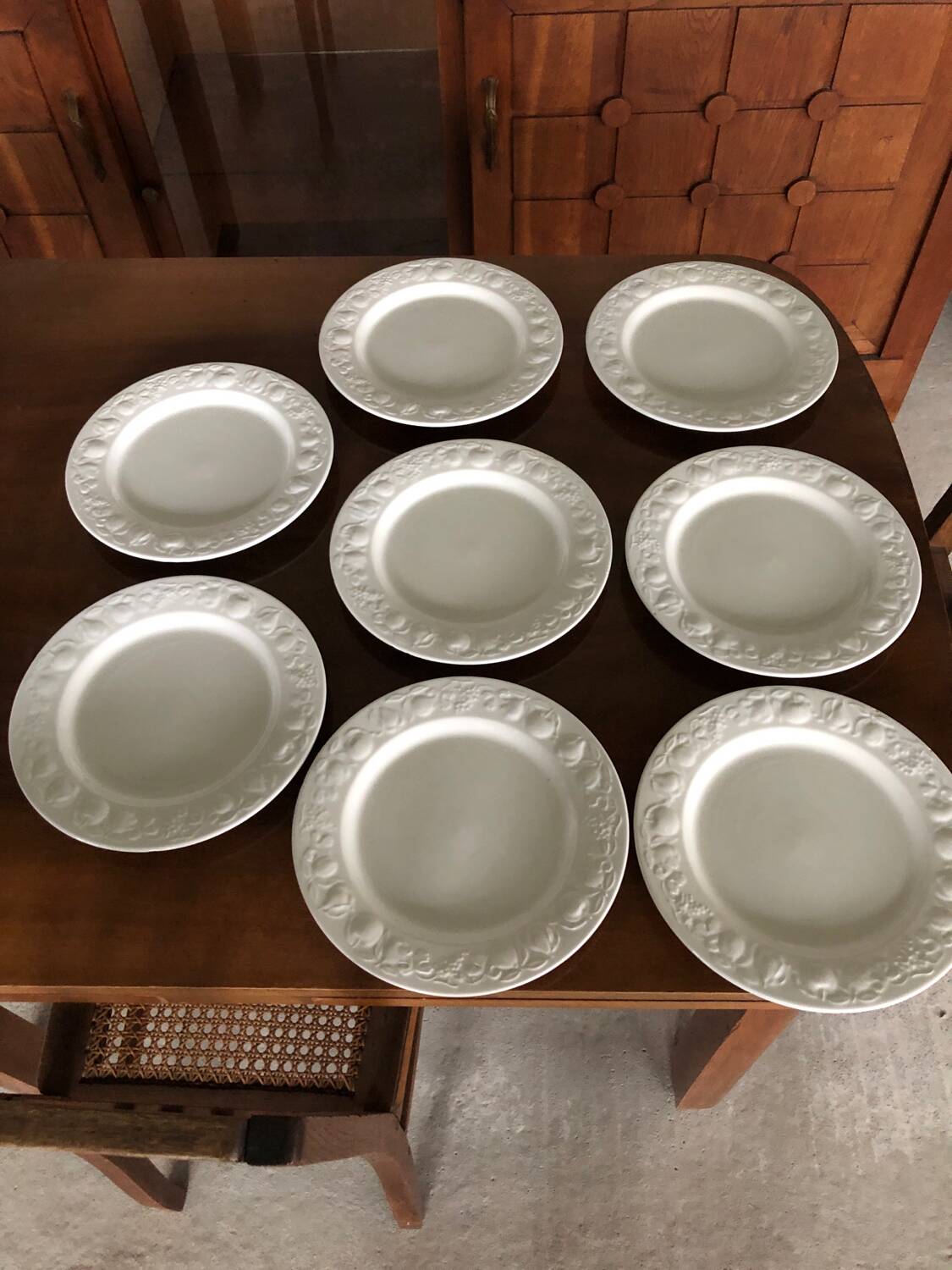 8 white porcelain plates Quadrifoglio Italy