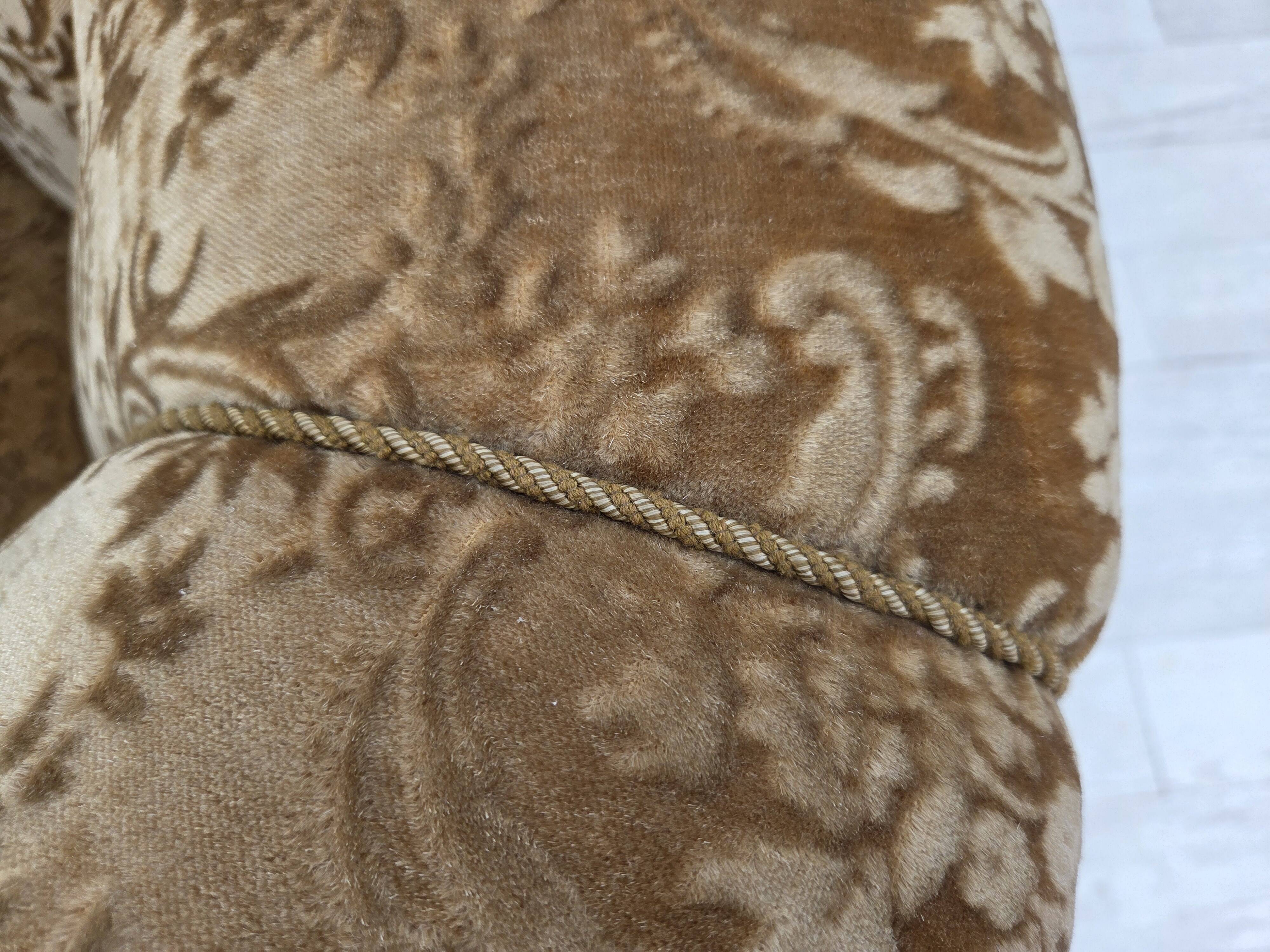 1960s, Danish vintage armchair, green furniture velour, ash wood legs.