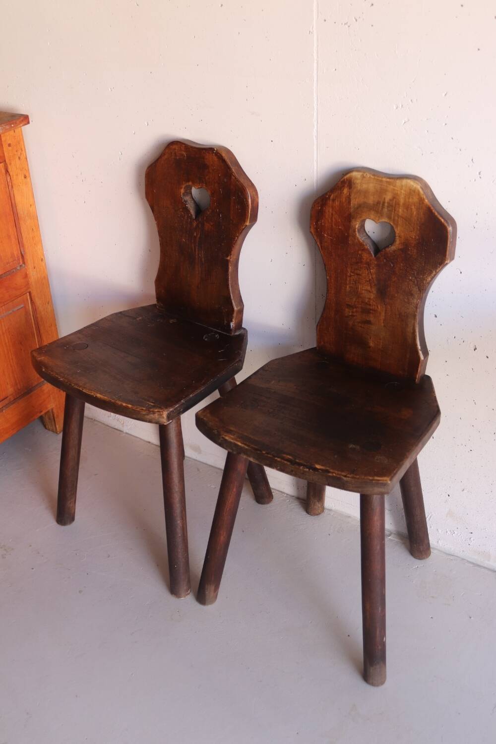Pair of antique Alsatian wooden chairs