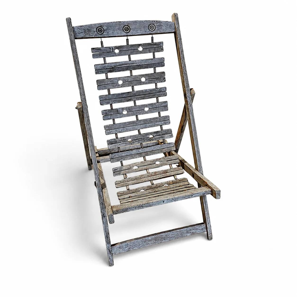 2 x weighty solid foldable wooden colonial deckchair / deck chair / 1960s