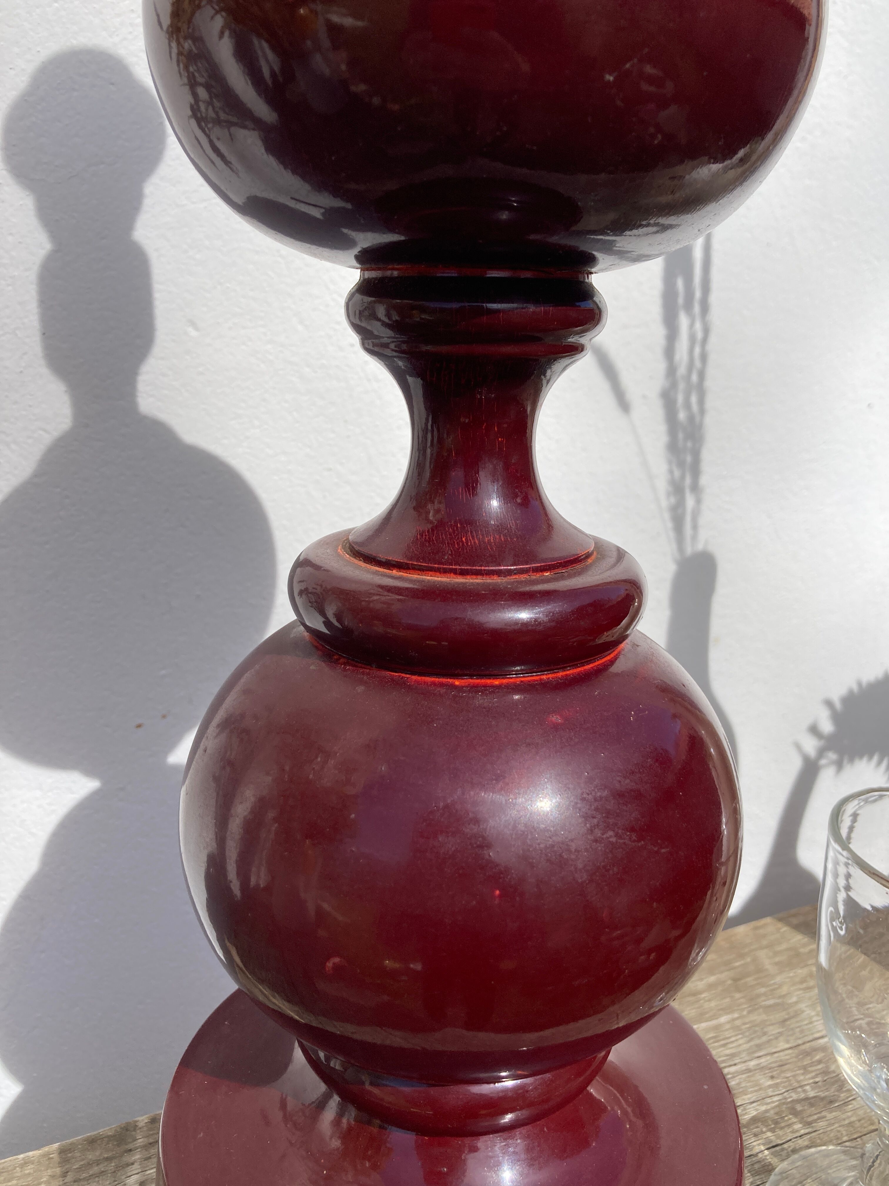 Large 1970 wooden lamp foot turned plum