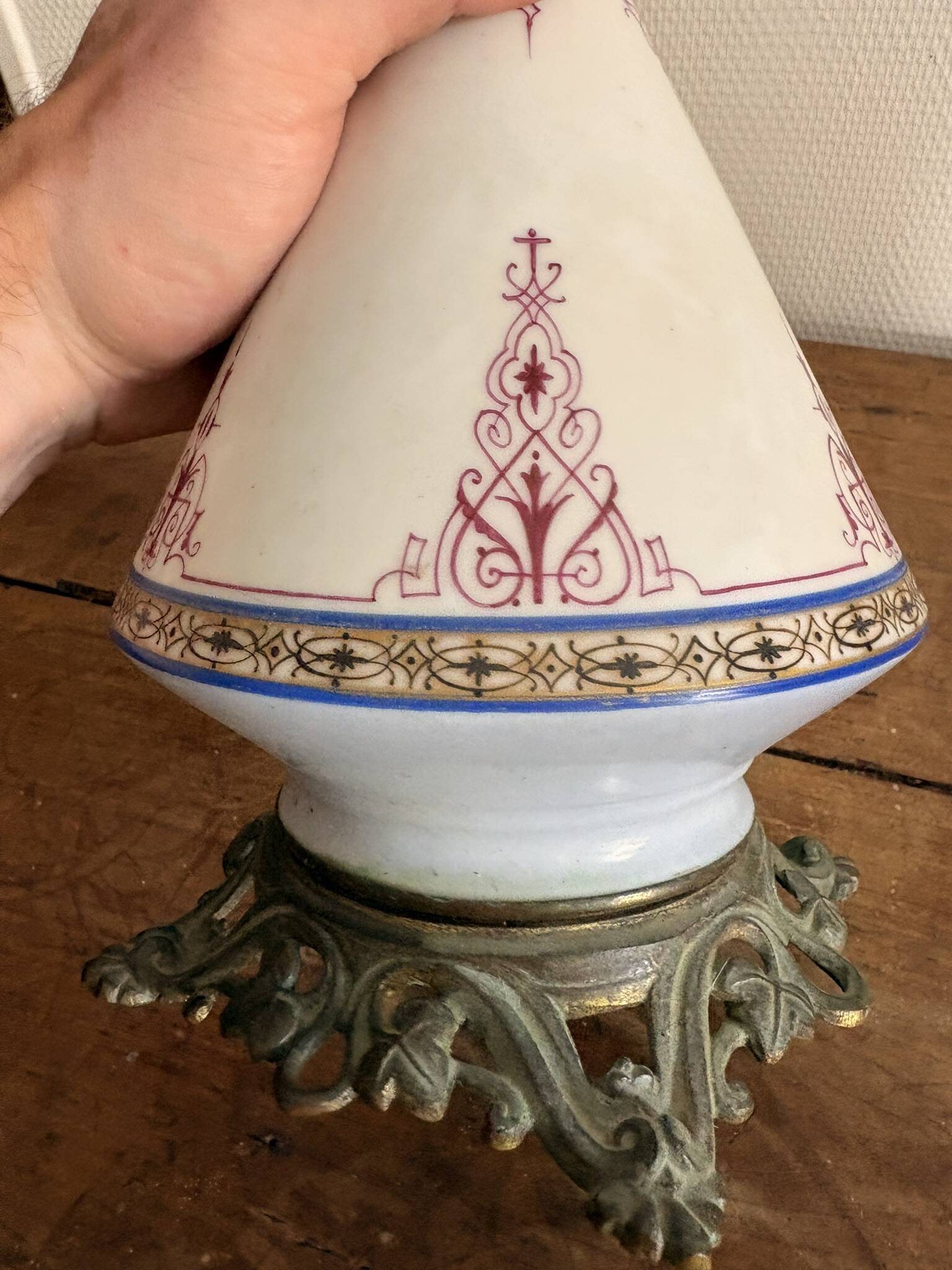 Porcelain Lamp Faience White Curtains Burgundy Renaissance Napoleon III