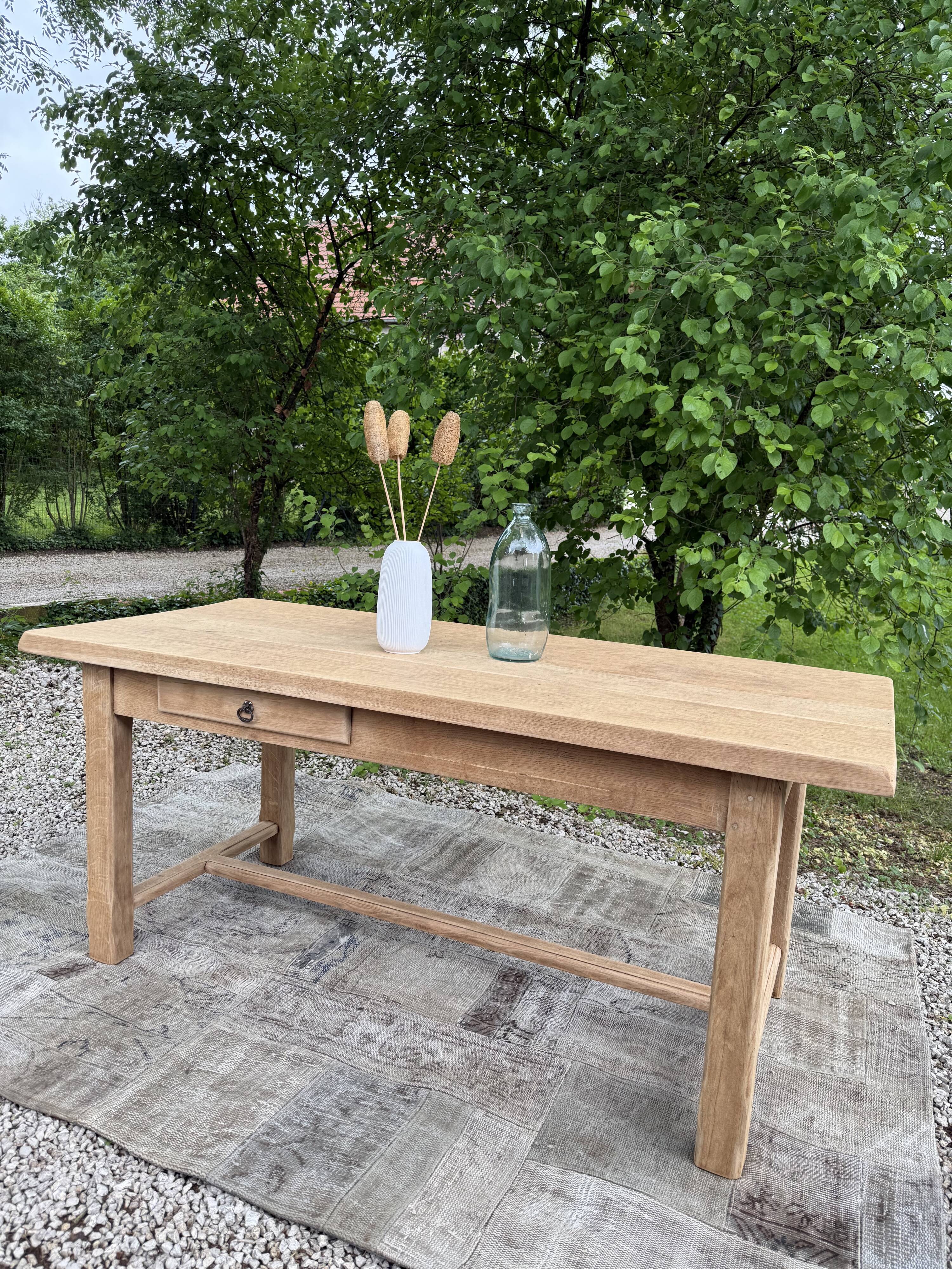 Table de ferme rénové 180cm double tiroir
