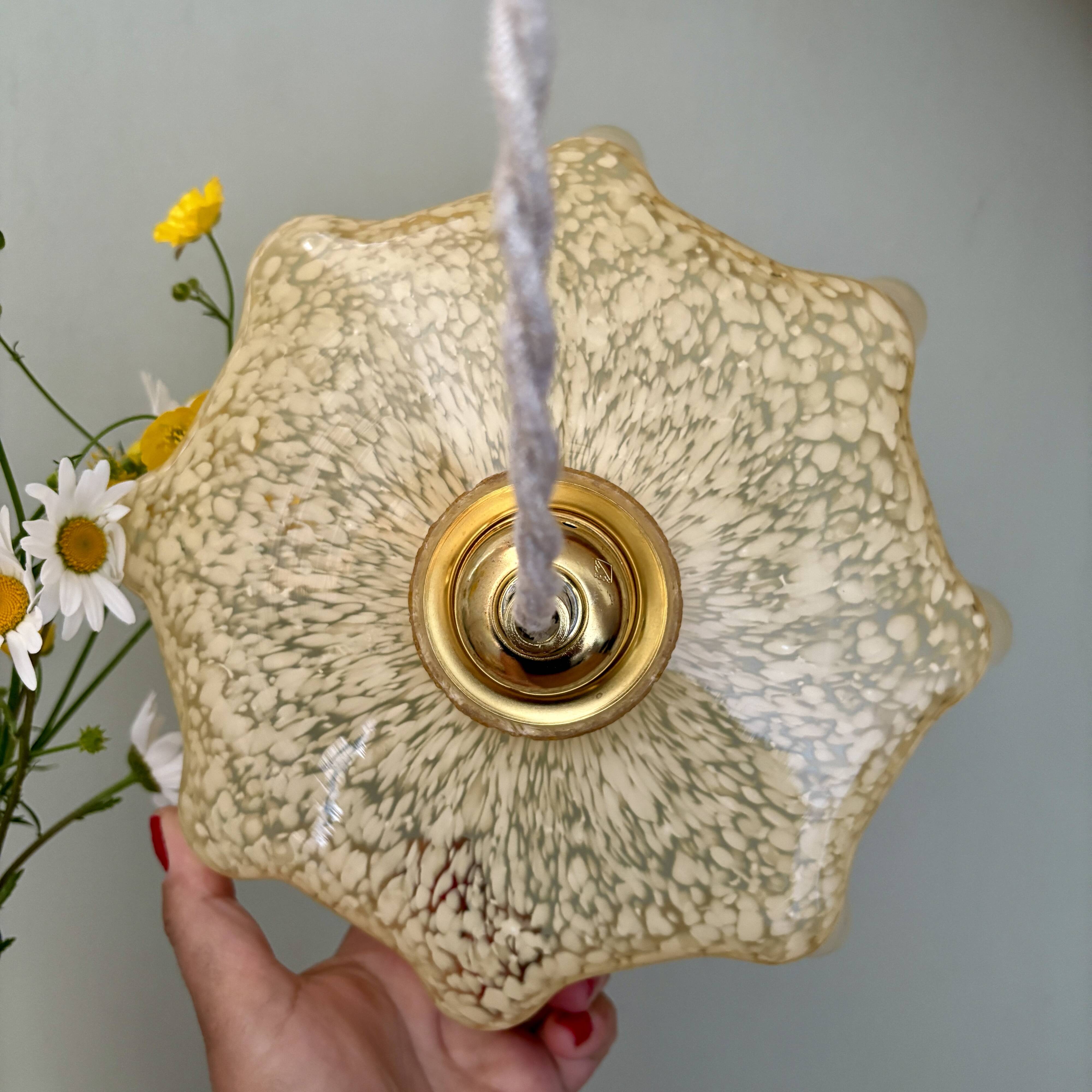 Vintage yellow Clichy glass lampshade pendant light