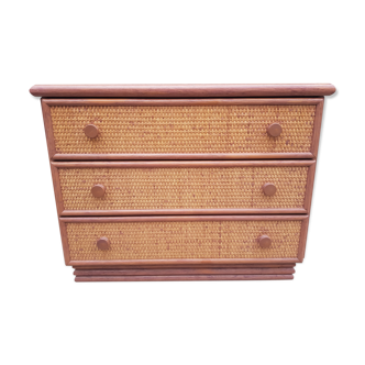 Chest of drawers Maugrion Rattan prestige 1980s
