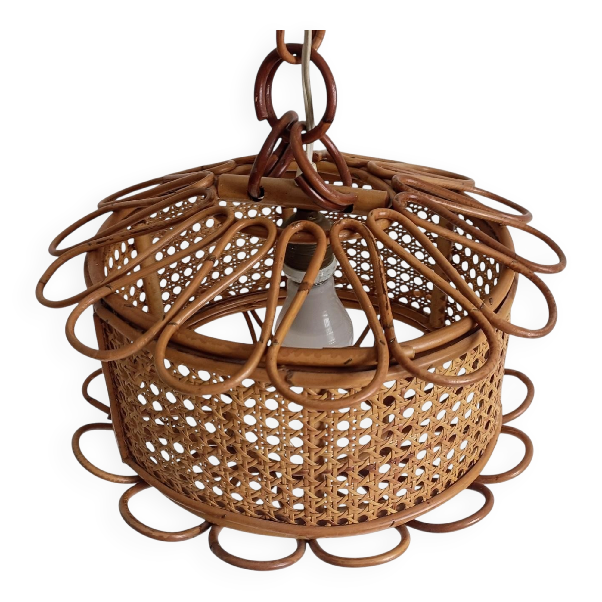 Handcrafted Bamboo and Rattan Pendant Lamp, Spanish Modernist, 1960s