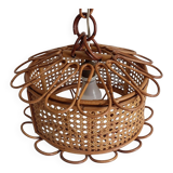 Handcrafted Bamboo and Rattan Pendant Lamp, Spanish Modernist, 1960s