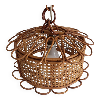 Handcrafted Bamboo and Rattan Pendant Lamp, Spanish Modernist, 1960s