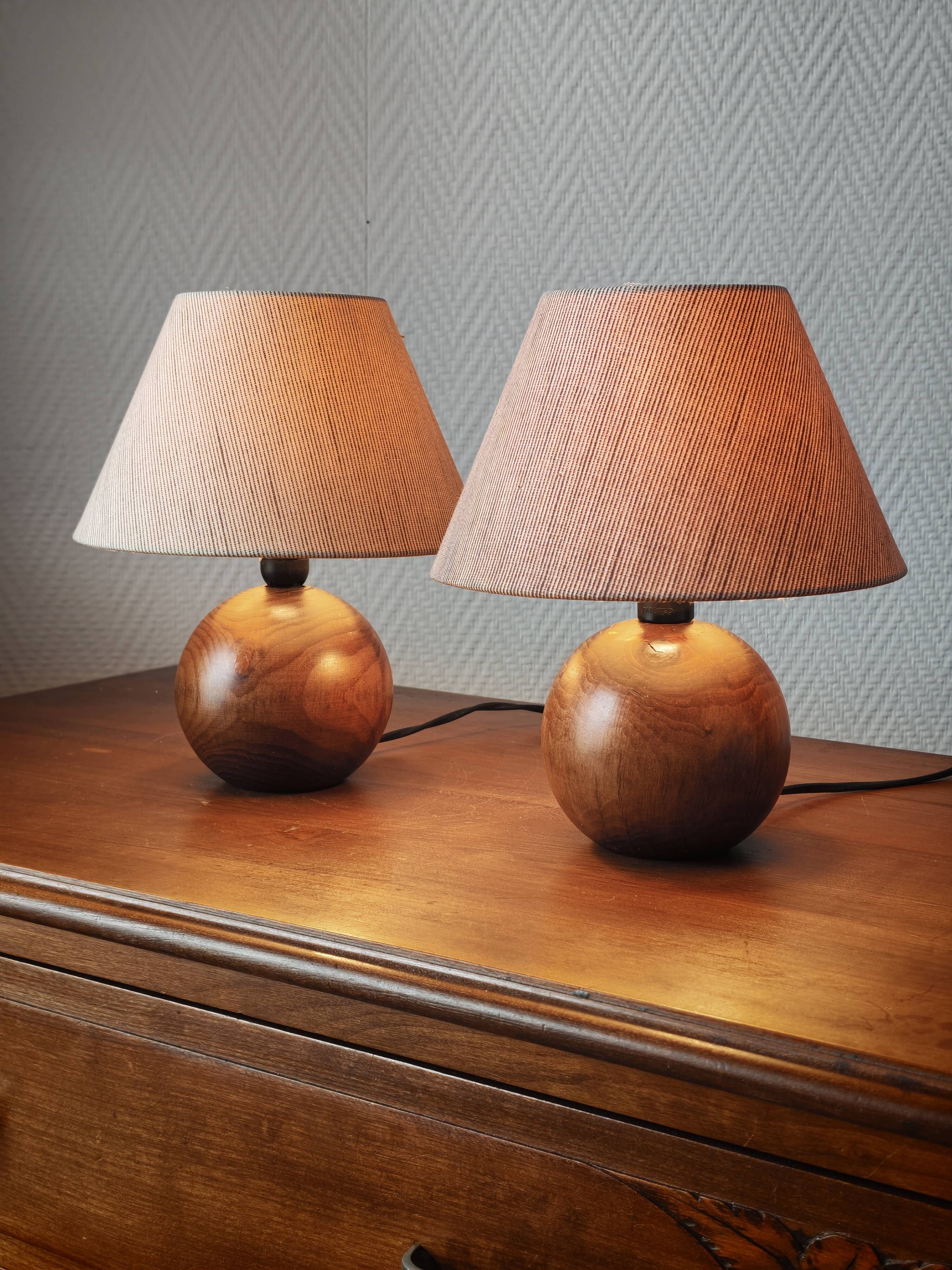 Pair of solid wood ball lamps 1980