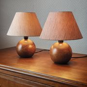 Pair of solid wood ball lamps 1980