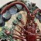 Set of 8 majolica-barbotine dishes and plates