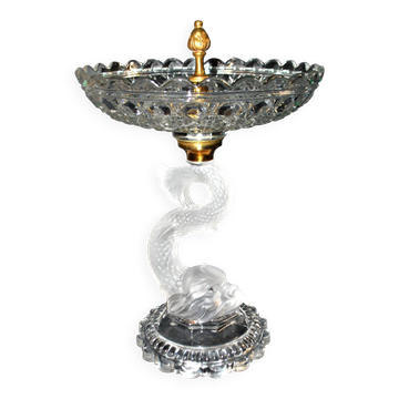 Baccarat coupe sur pied dauphin guéridon diamant pierreries en cristal signé