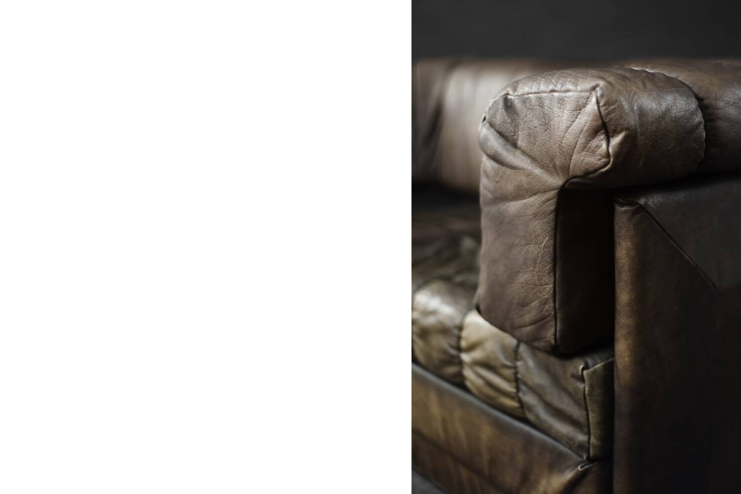 Vintage Mid-Century Modern German Brutalist 2-Seater Brown Leather Bed Sofa