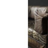 Vintage Mid-Century Modern German Brutalist 2-Seater Brown Leather Bed Sofa