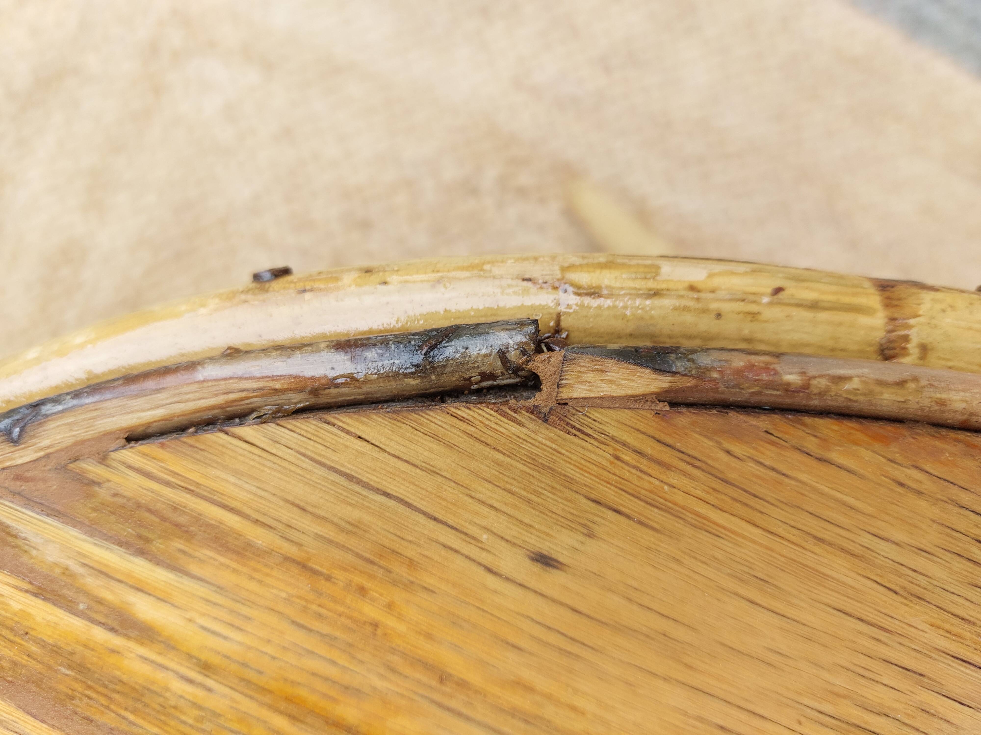 4 armchairs and a coffee table made of rattan and bamboo wood, vintage.