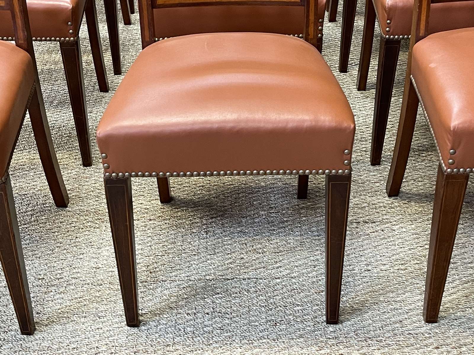 Suite of 12 English chairs nineteenth in mahogany and imitation leather