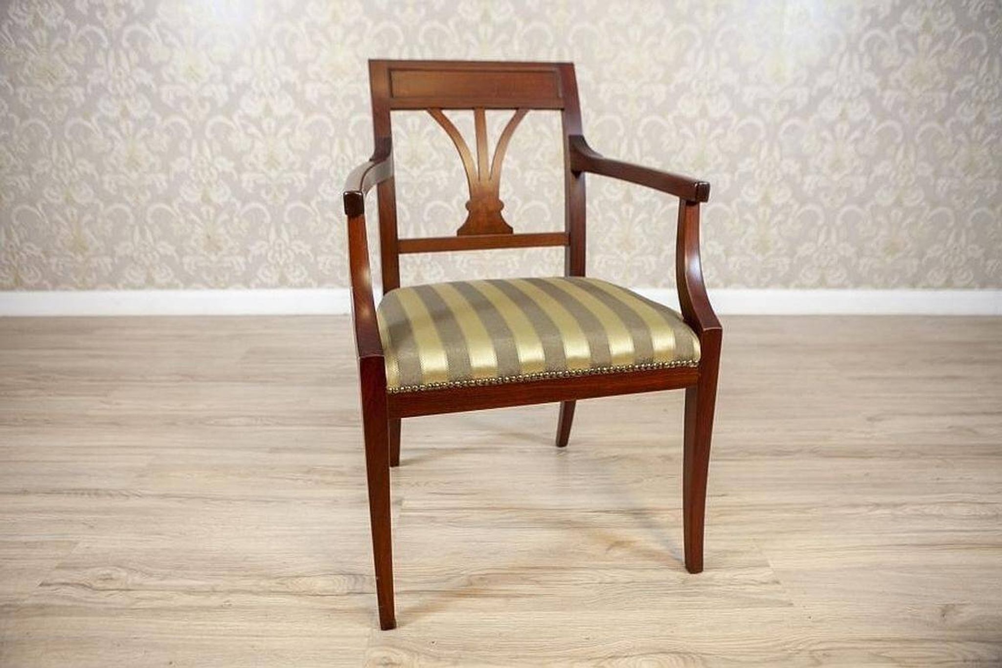 Set of Armchairs in Classicizing Forms in Striped Upholstery, 1990s