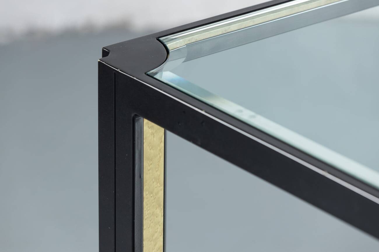 Vintage Saporiti style crystal top and black frame dining table, Italy, 1970s
