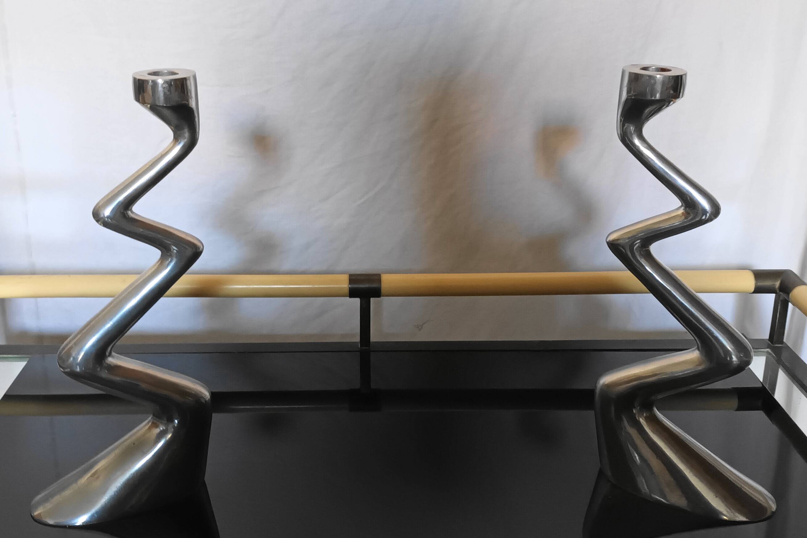 Pair of Zig Zag candlesticks by Matthew Hilton from the 80s