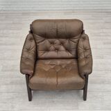 1970s, Scandinavian design, chair in safari style, original condition, leather.