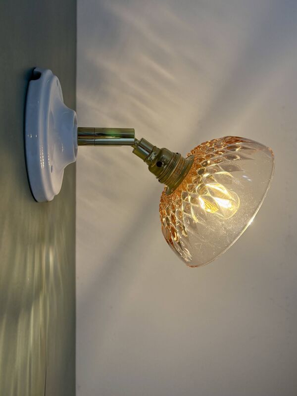 Applique abat-jour vintage en verre rose -collection vaisselle