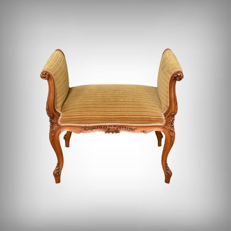 Small Louis XV Style Bench with Armrests in Blond Mahogany – 1920