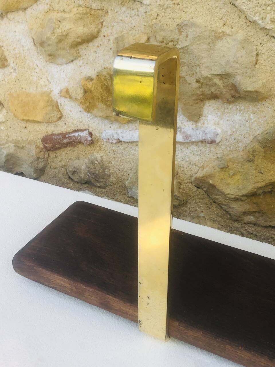 Vintage brass and wood hanging wall shelf