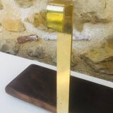 Vintage brass and wood hanging wall shelf