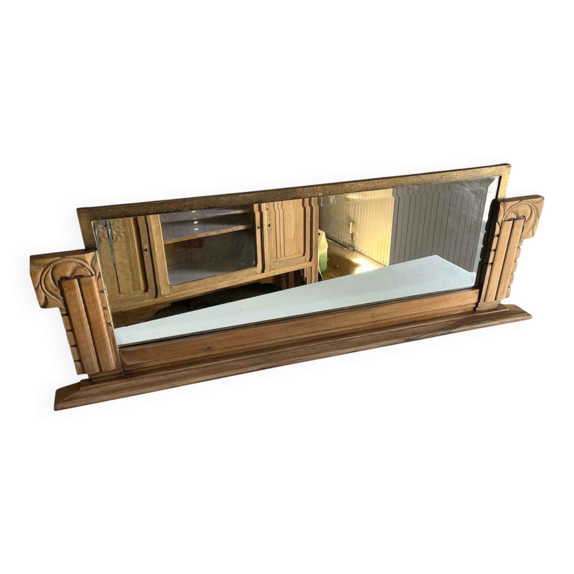 Miroir art déco à poser, bois et métal