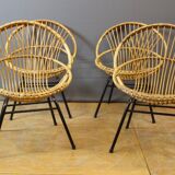 Living room in rattan and black lacquered iron by Rohe Noordwole circa 1950