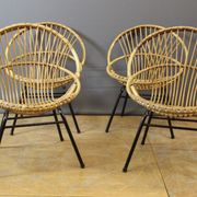 Living room in rattan and black lacquered iron by Rohe Noordwole circa 1950