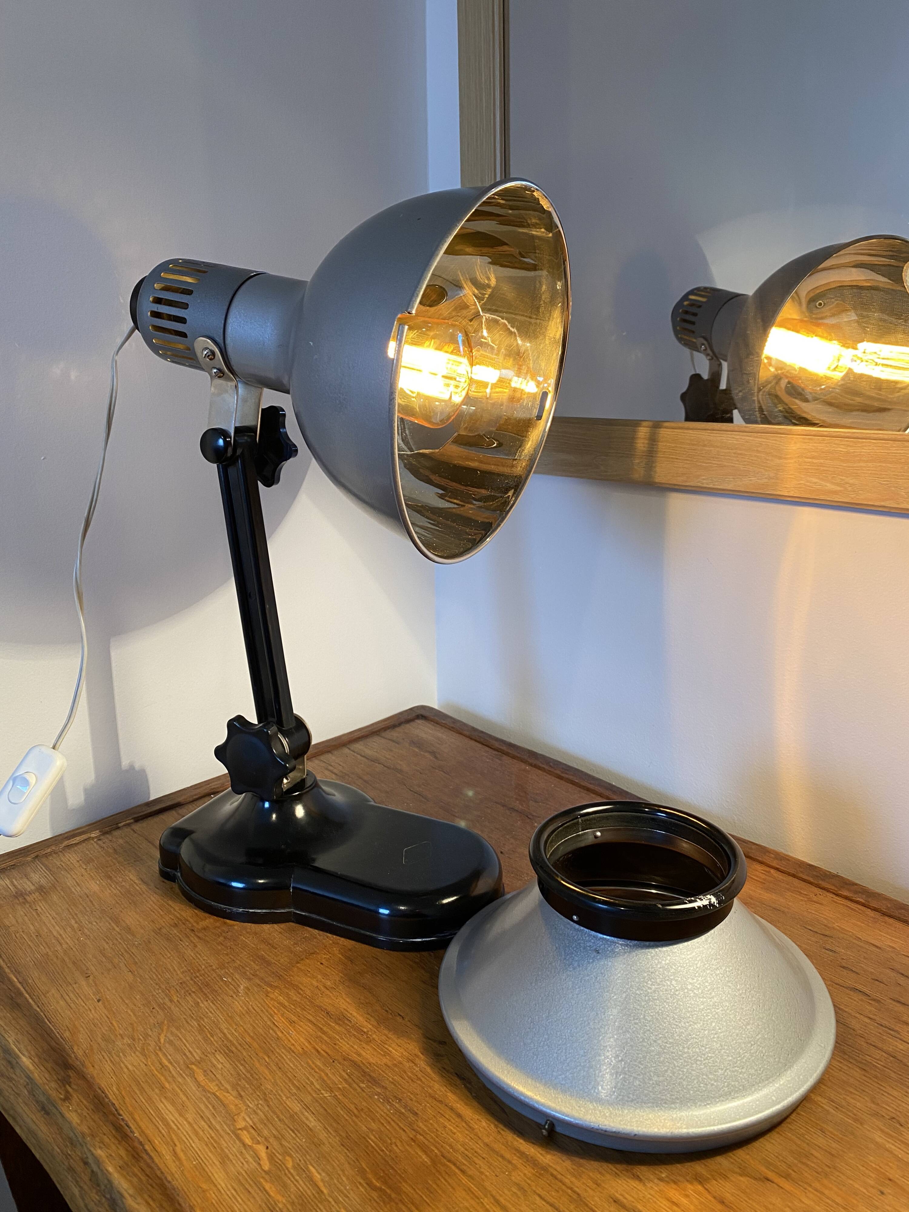 Sollux metal and Bakelite lamp. Industrial