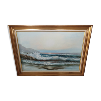 Howard Gailey - Grand tableau HST - Vue marine - Ecole impressionniste - XXème siècle