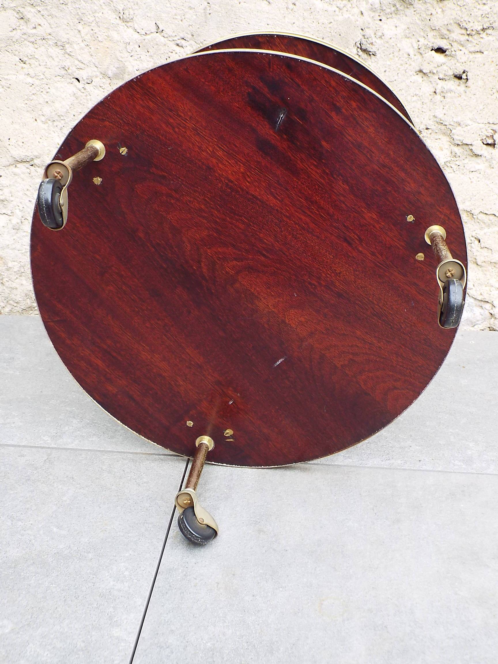 Round rolling trolley in brass and formica 1960s