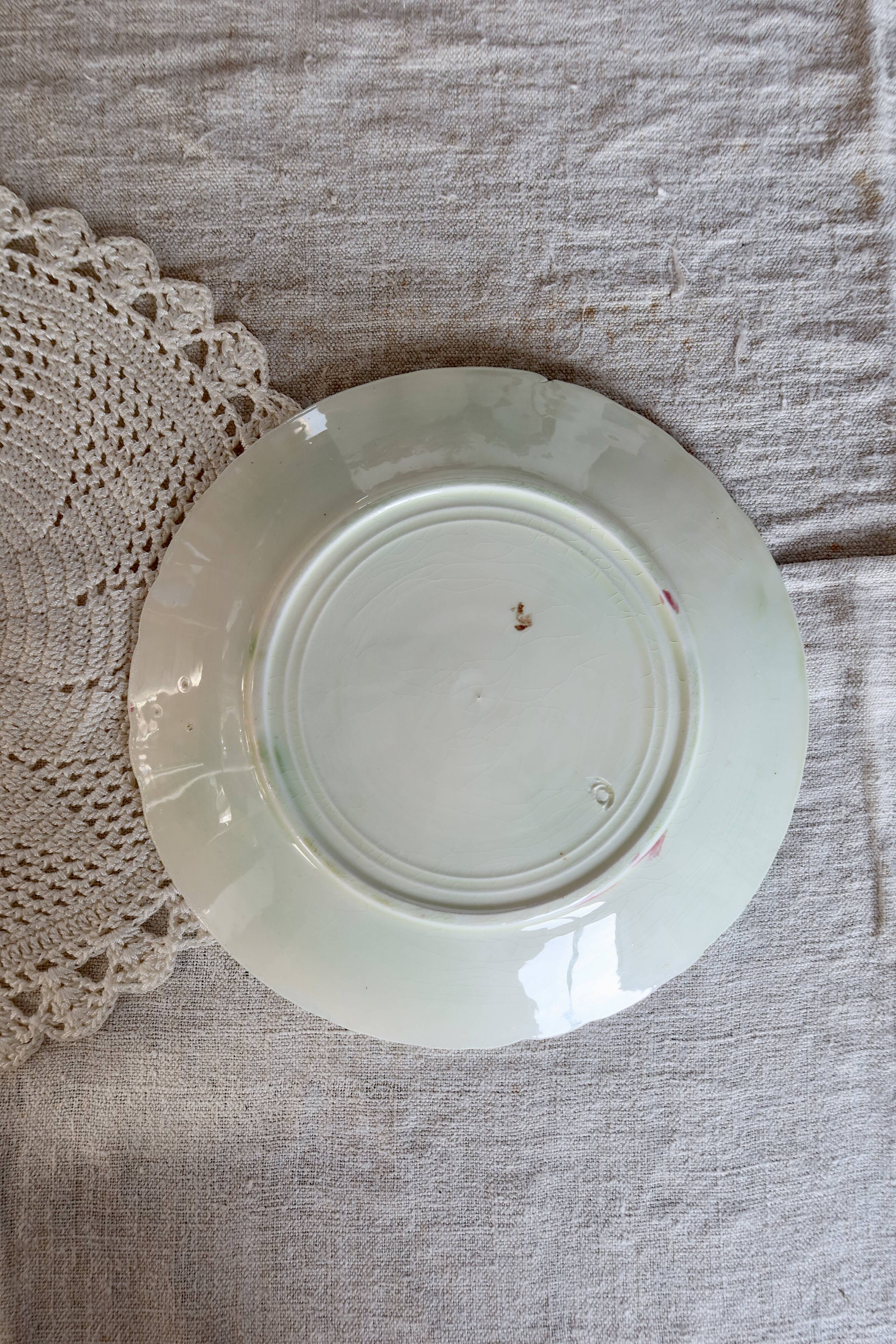 Vintage dessert plate with pink flowers