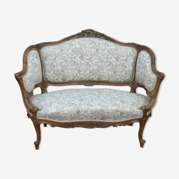 Louis xv 1900 style bench in walnut and fabric