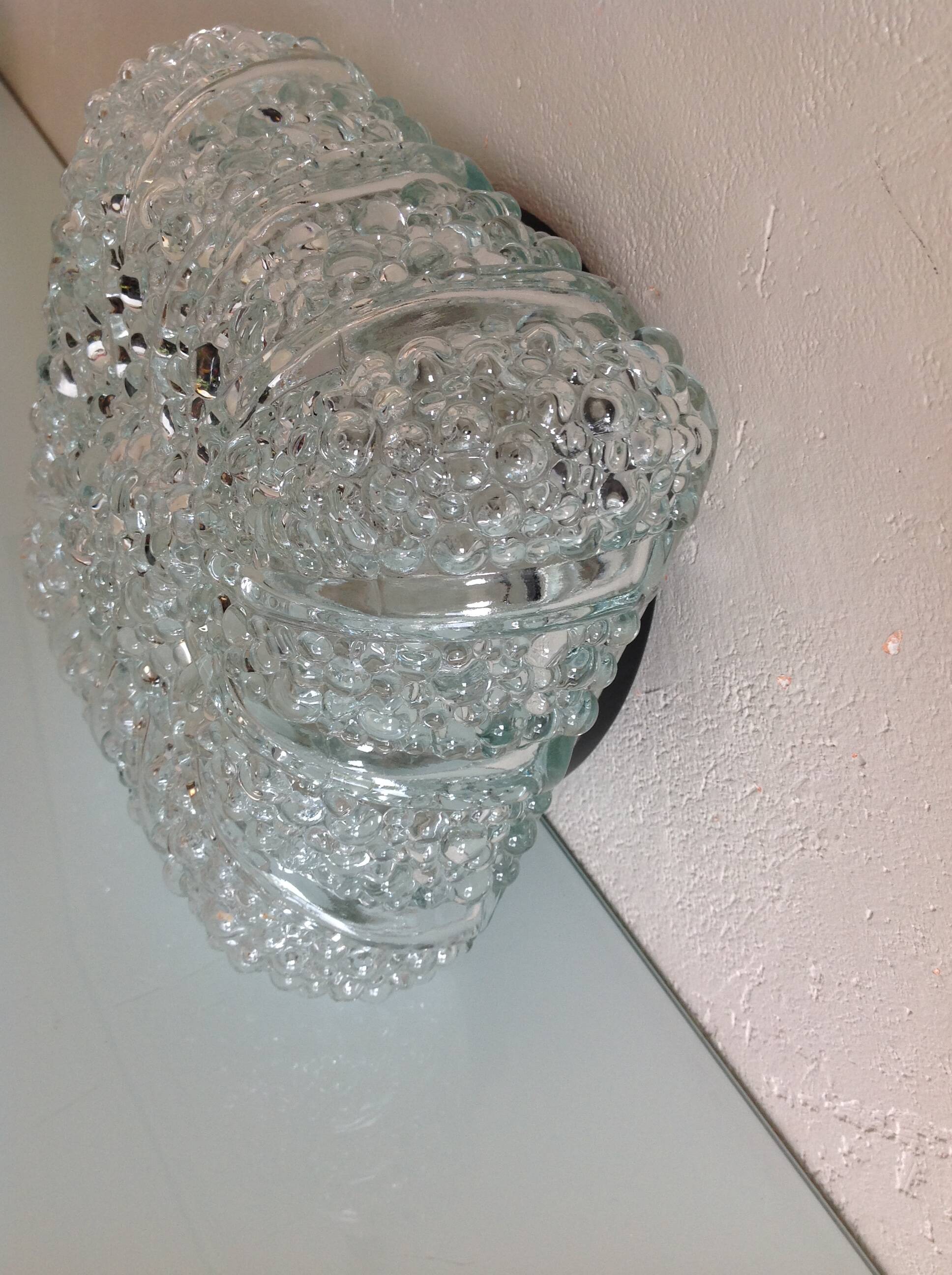 Plafonnier carré en verre bullé / vintage années 60-70