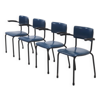 Ensemble de 4 chaises de salle à manger industrielles design néerlandais Ahrend de Cirkel 1960