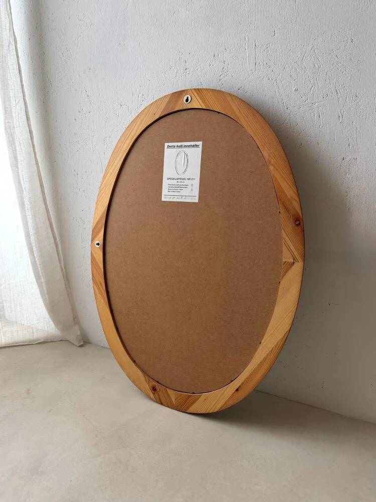 Oval pine mirror Glasmaster Markaryd Sweden 1970s