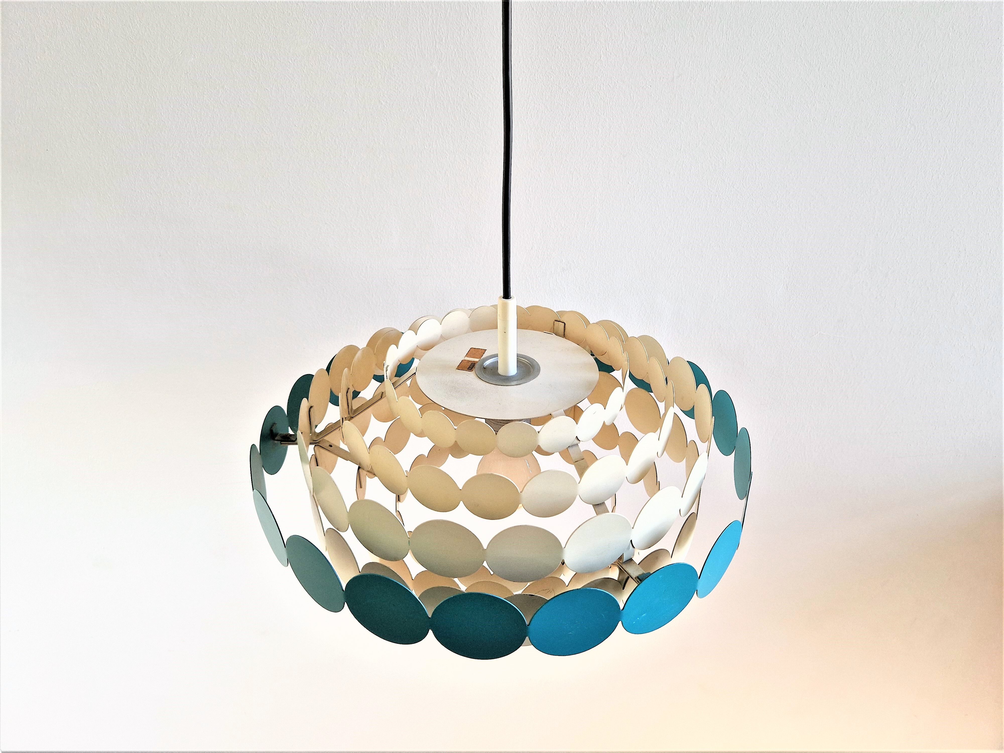 Bright Petrol and White Metal Pendant Lamp by Doria Leuchten, Germany 1960s